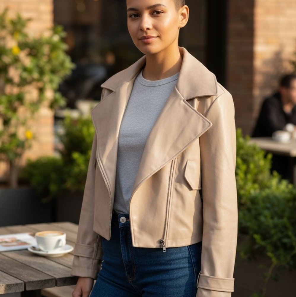 Radatee Women's Beige Leather Jacket